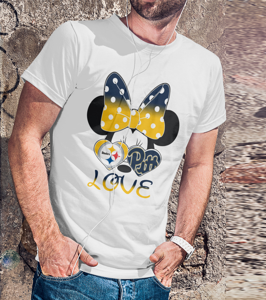 Steelers Pitt Minnie Love Bow Hearts T-Shirt