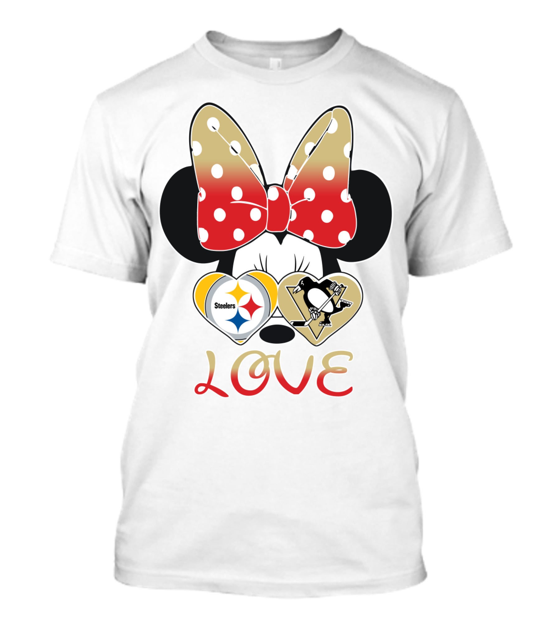 Minnie Bow Love Steelers Penguins Hearts T-Shirt
