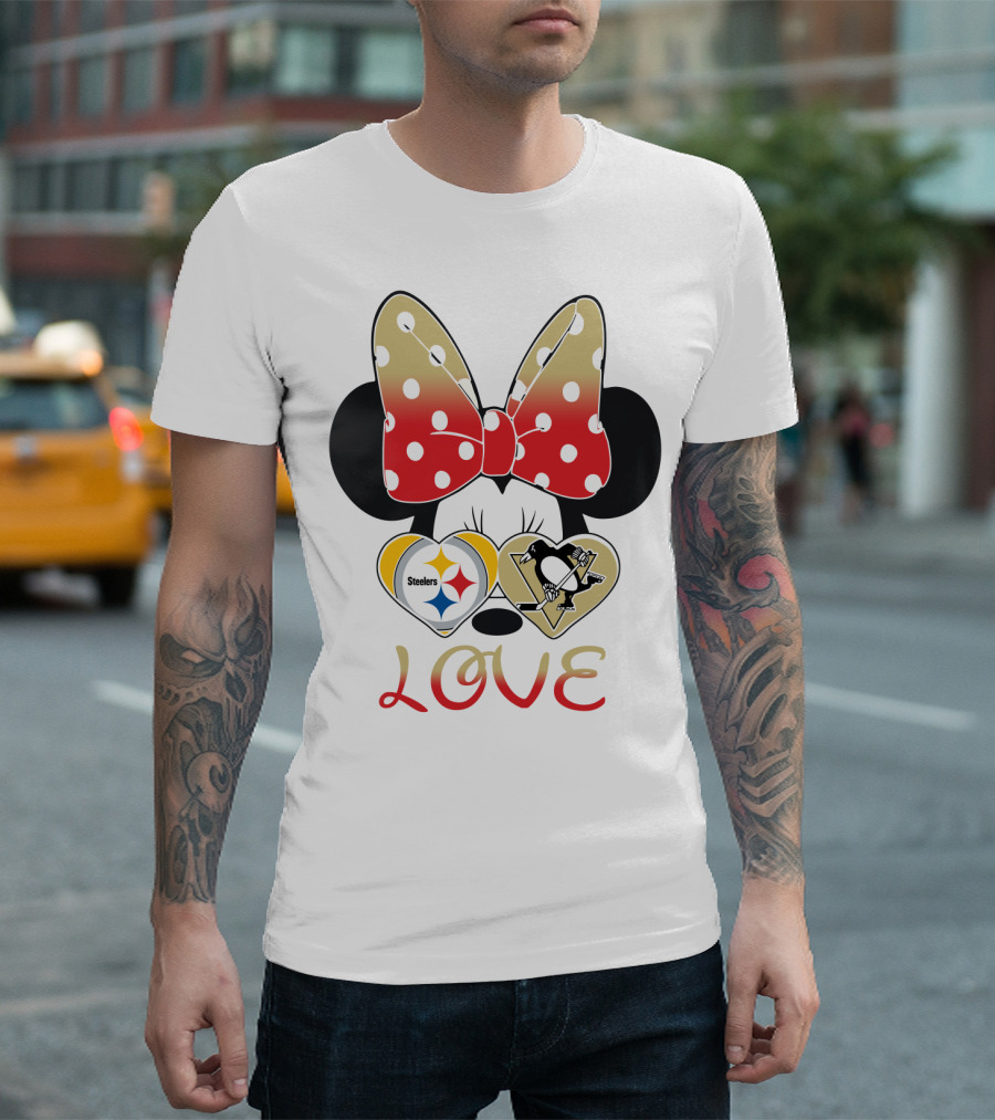 Minnie Bow Love Steelers Penguins Hearts T-Shirt