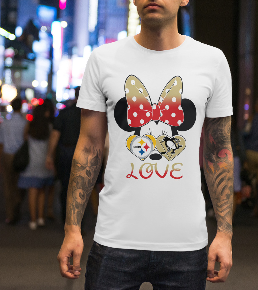 Minnie Bow Love Steelers Penguins Hearts T-Shirt