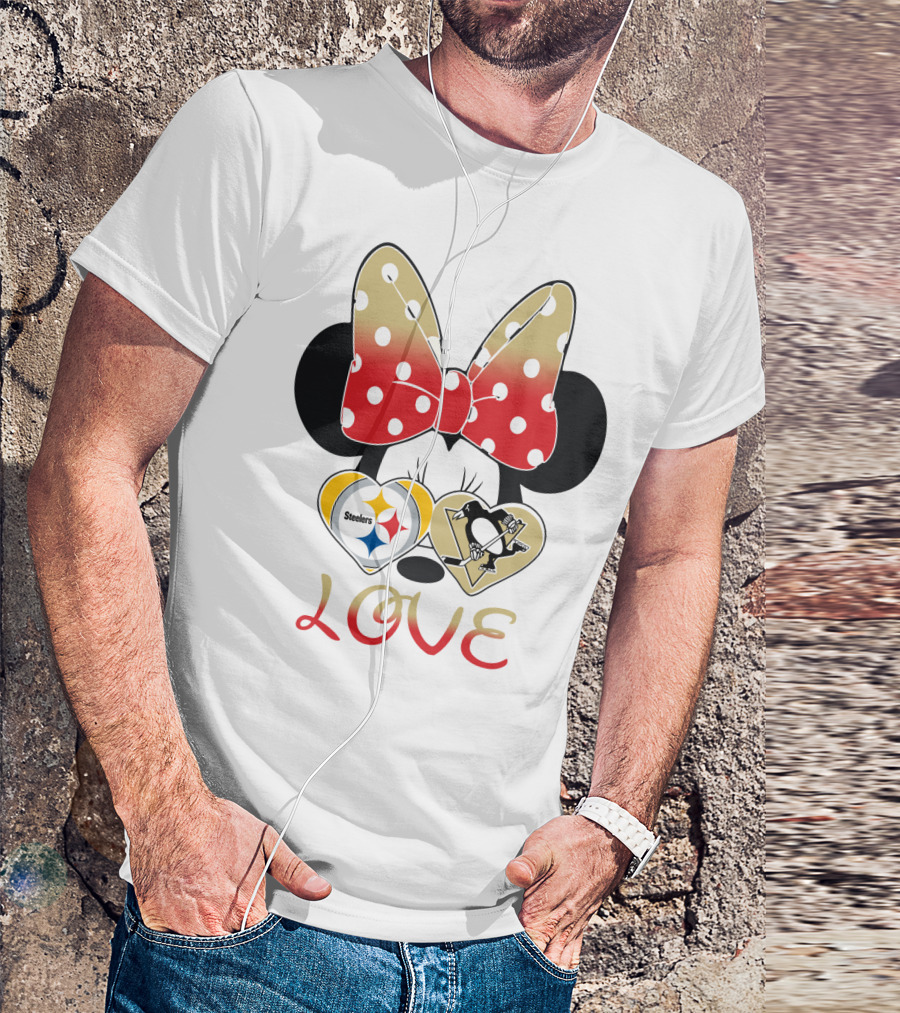 Minnie Bow Love Steelers Penguins Hearts T-Shirt