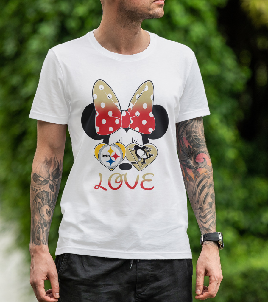Minnie Bow Love Steelers Penguins Hearts T-Shirt