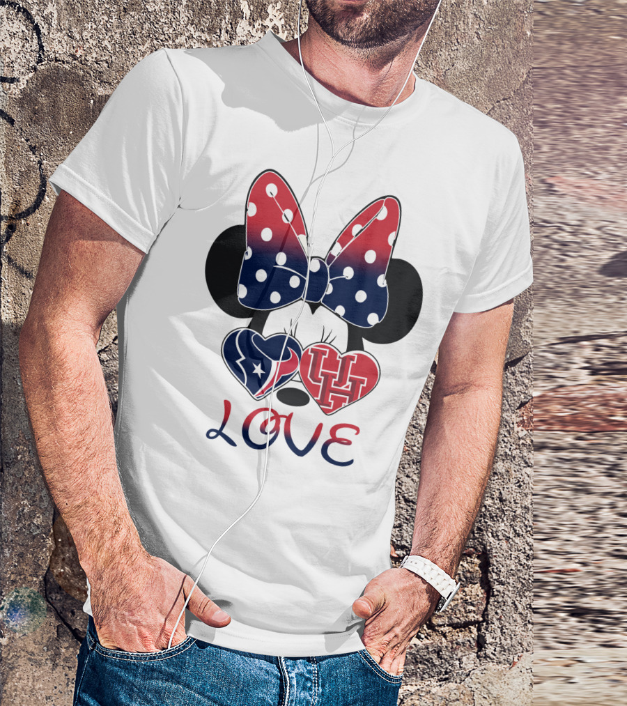 Love Minnie Houston Texans Uh Bow Hearts T-Shirt