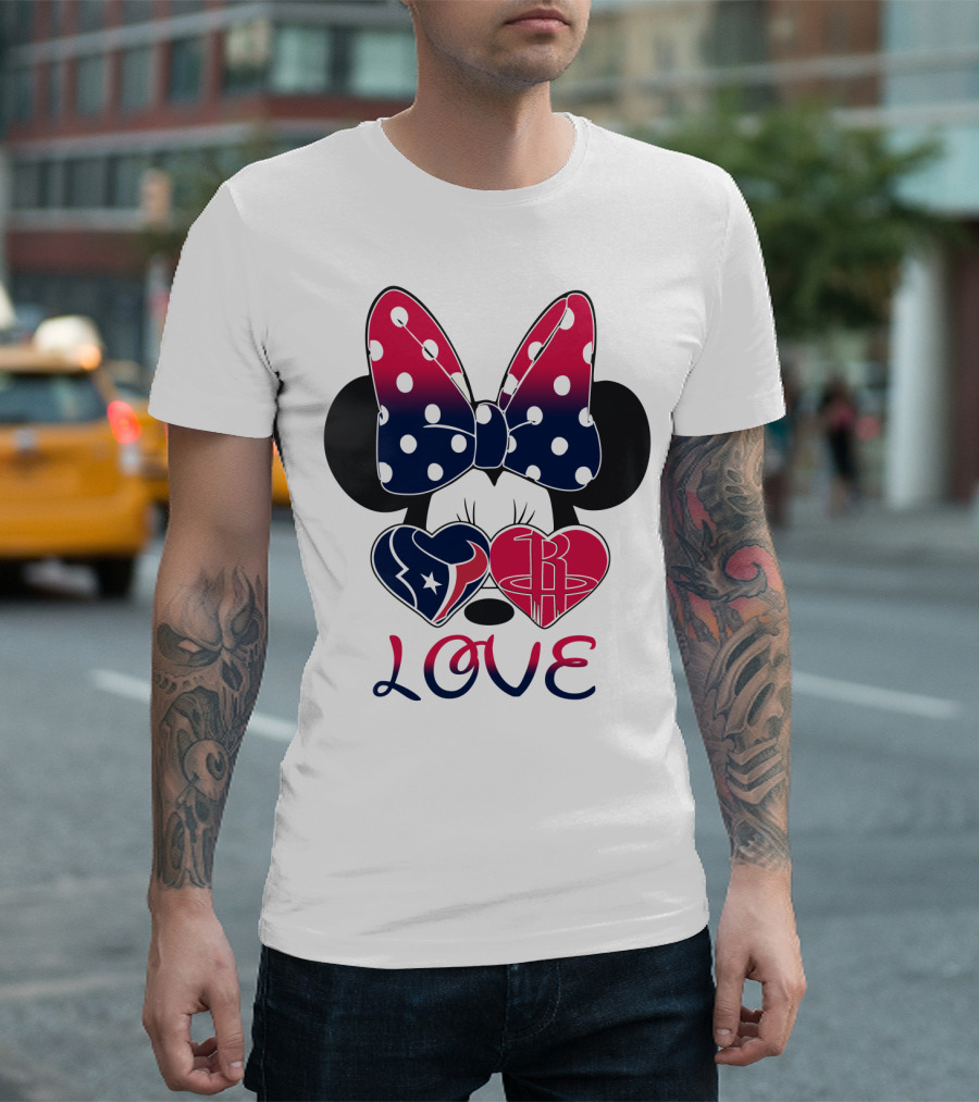 Love Minnie Mouse Houston Texans Rockets Hearts T-Shirt