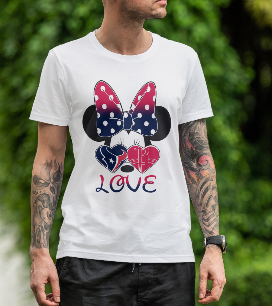 Love Minnie Mouse Houston Texans Rockets Hearts T-Shirt