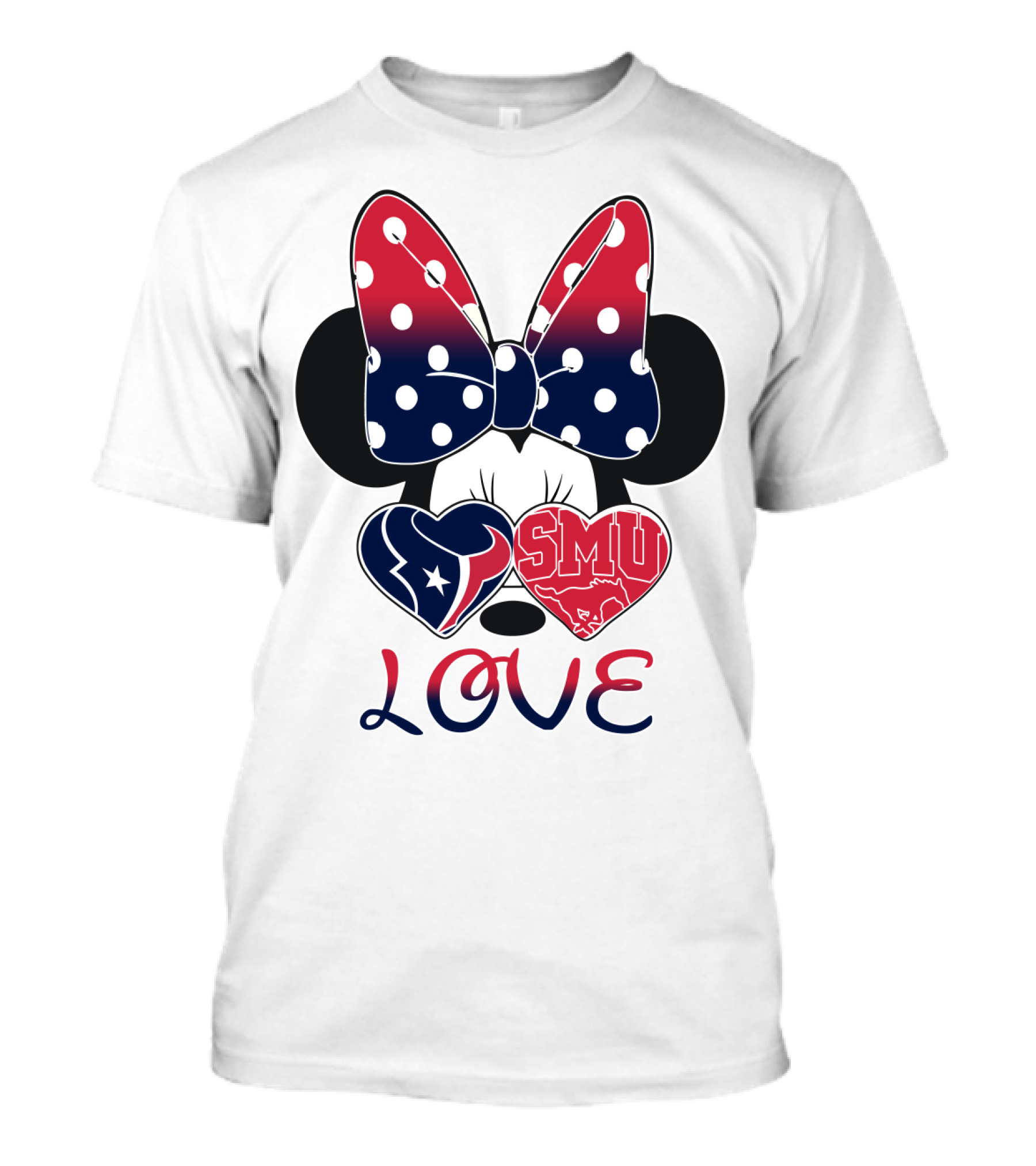 Mic 120 Love Texans Smu Minnie Bow Hearts T-Shirt