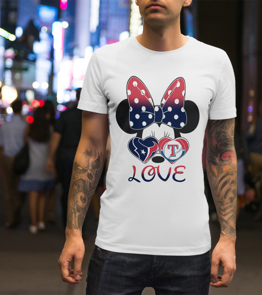 Minnie Bow Love Texans Rangers Hearts T-Shirt