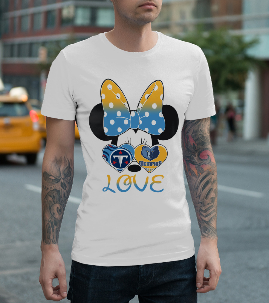 Love Tennessee Titans Memphis Grizzlies Minnie Bow Hearts T-Shirt