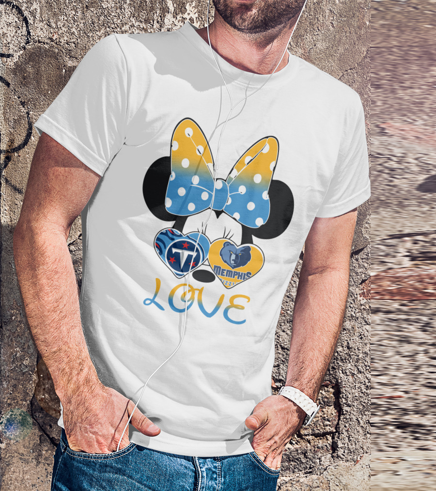Love Tennessee Titans Memphis Grizzlies Minnie Bow Hearts T-Shirt