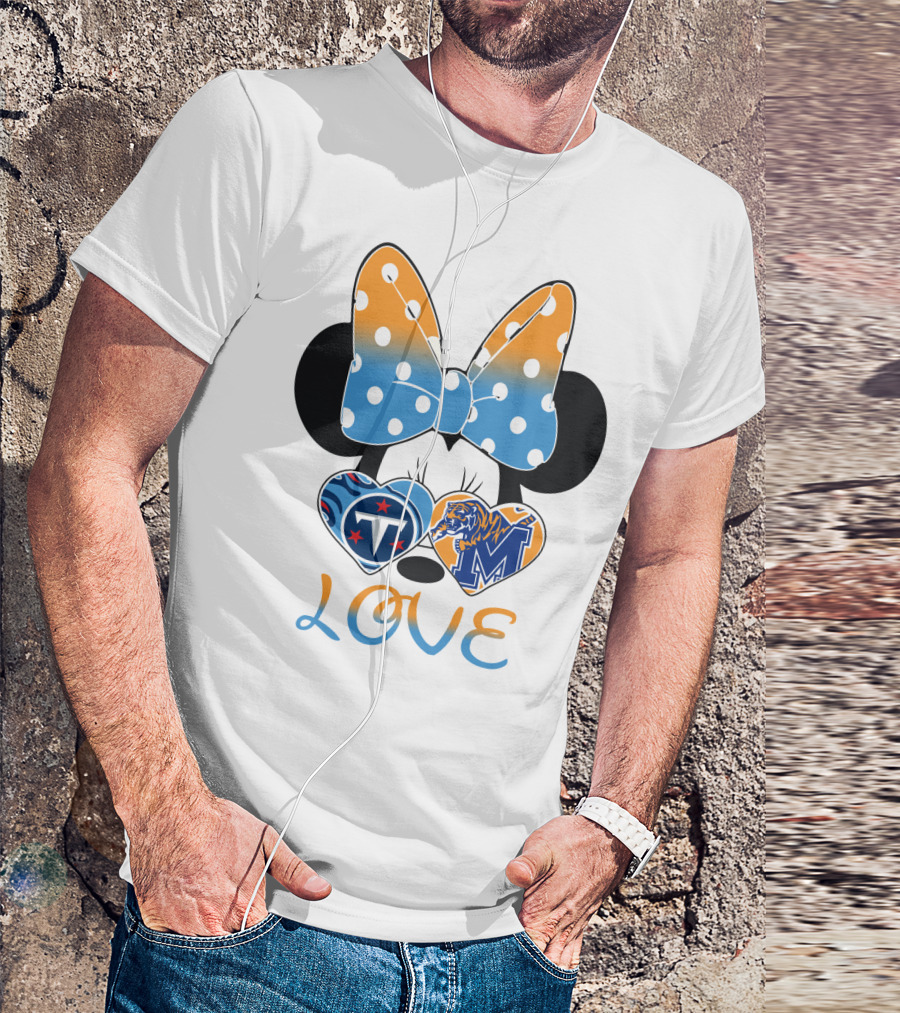 Tennessee Titans Memphis Tigers Love Bow Hearts T-Shirt