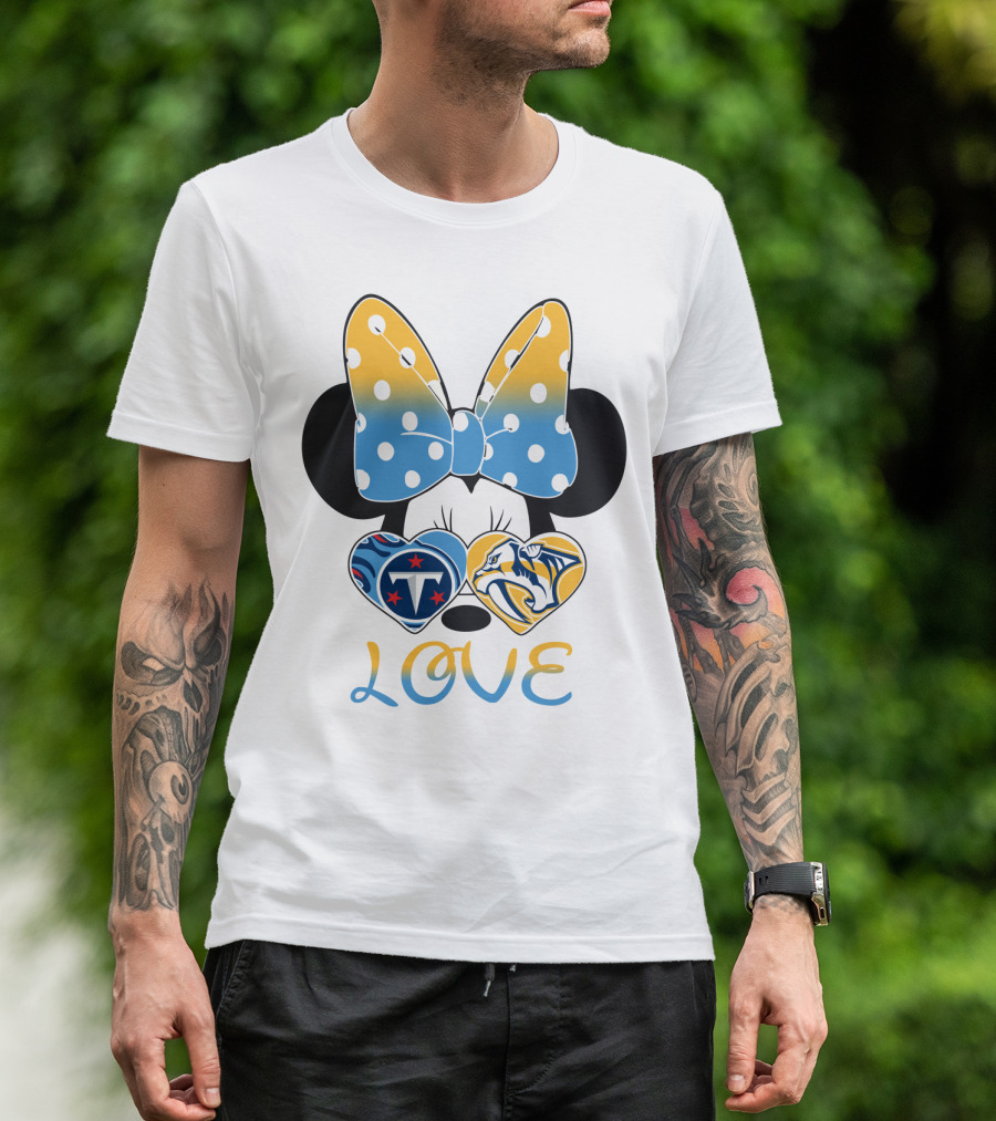 Love Minnie Ears Tennessee Titans Predators Hearts T-Shirt