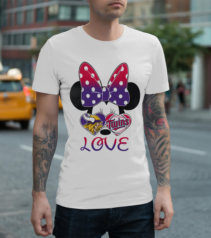 Minnie Mouse Love Vikings Twins Bow Hearts T-Shirt
