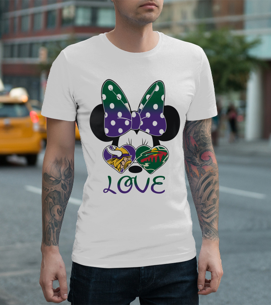 Minnesota Vikings Minnesota Wild Love Mickey Mouse Bow T-Shirt