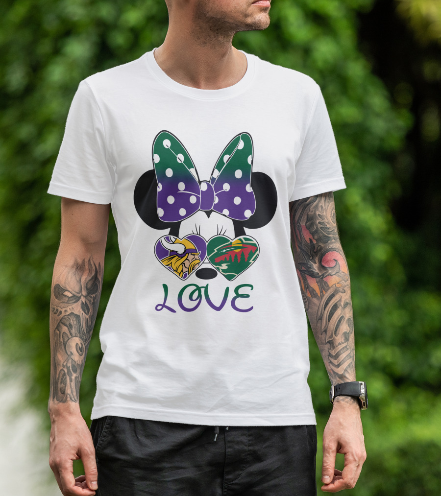 Minnesota Vikings Minnesota Wild Love Mickey Mouse Bow T-Shirt