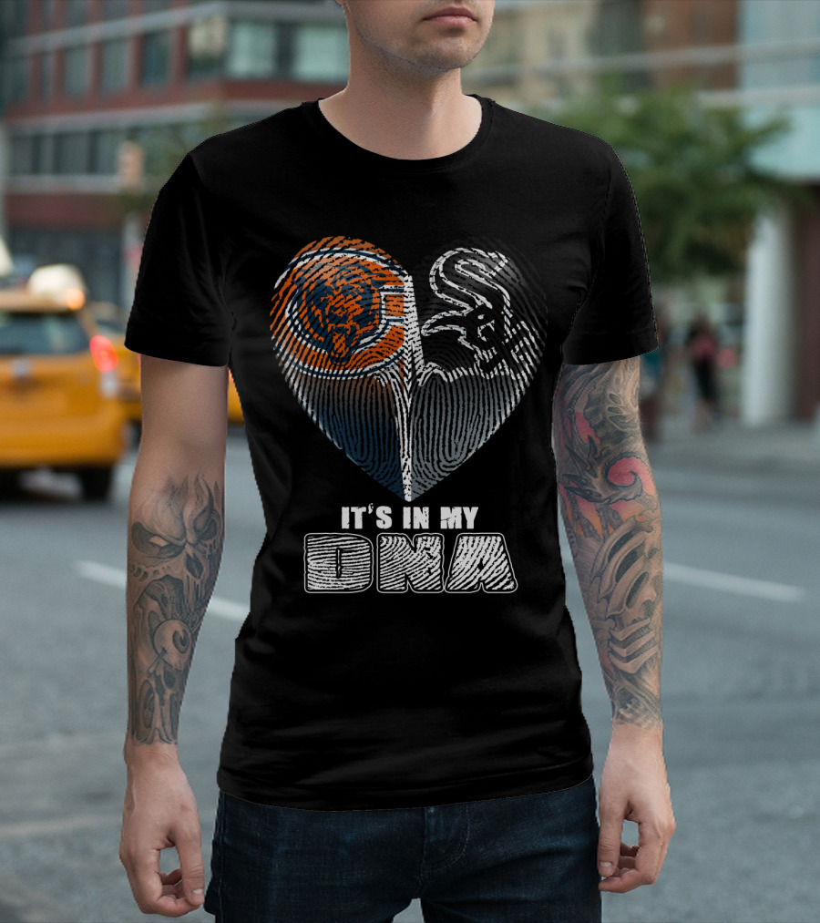 It's In My Dna Chicago Bears White Sox Heart Fingerprint T-Shirt