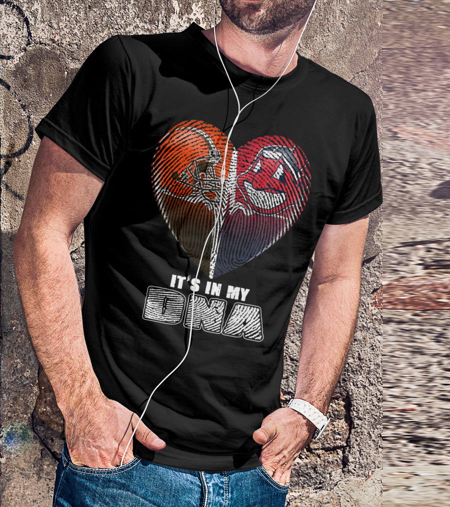 It's In My Dna Cleveland Browns And Indians Heart Fingerprint T-Shirt