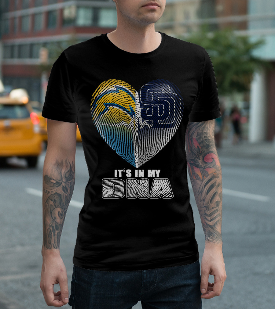 It's In My Dna Chargers Padres Heart Fingerprint T-Shirt
