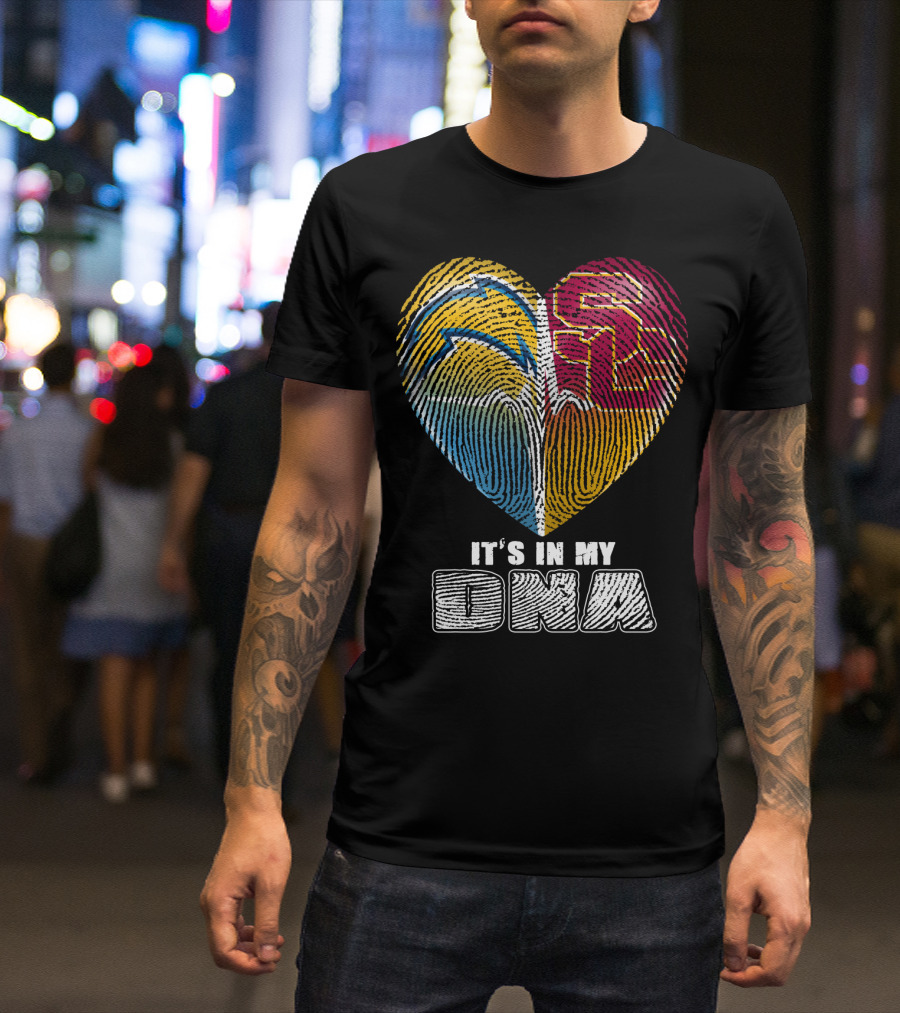 It's In My Dna Chargers Usc Fingerprint Heart T-Shirt