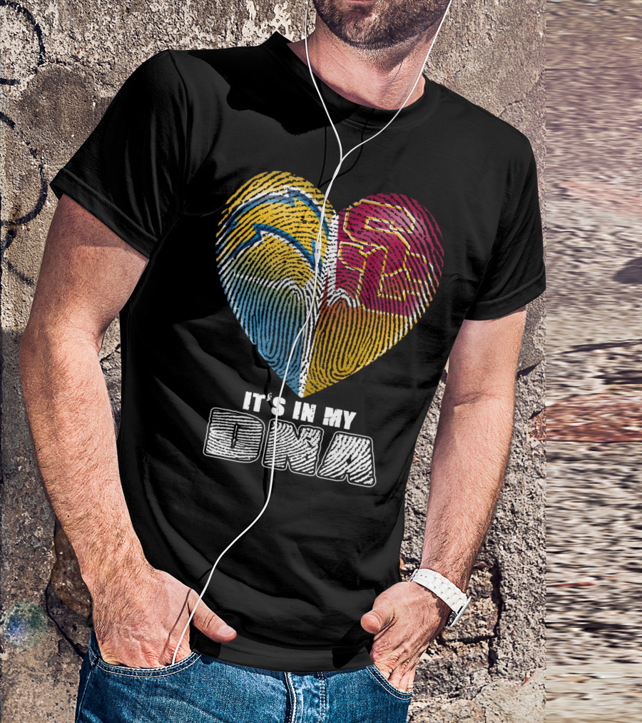 It's In My Dna Chargers Usc Fingerprint Heart T-Shirt