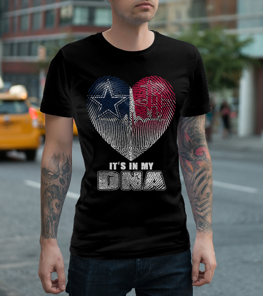 It's In My Dna Dallas Houston Heart Fingerprint T-Shirt