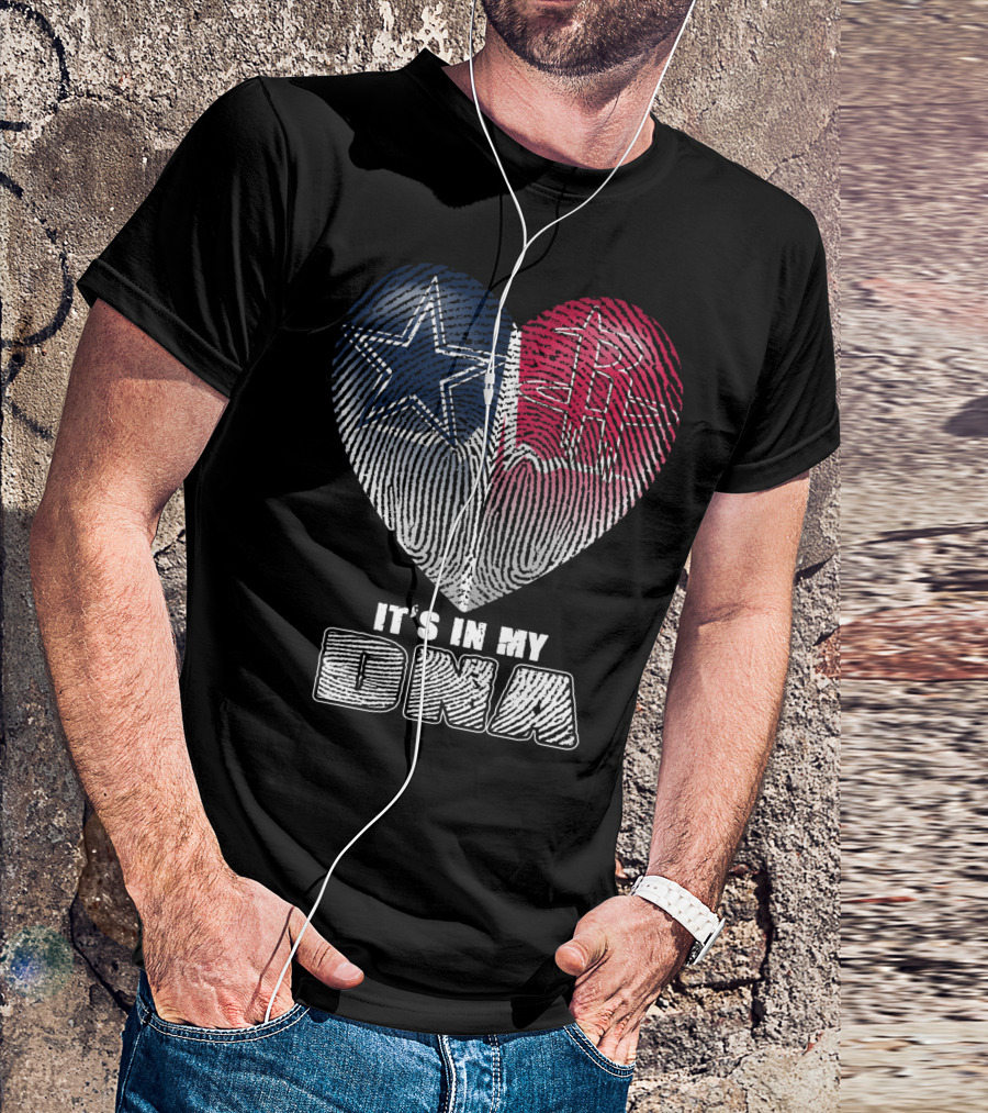 It's In My Dna Dallas Houston Heart Fingerprint T-Shirt