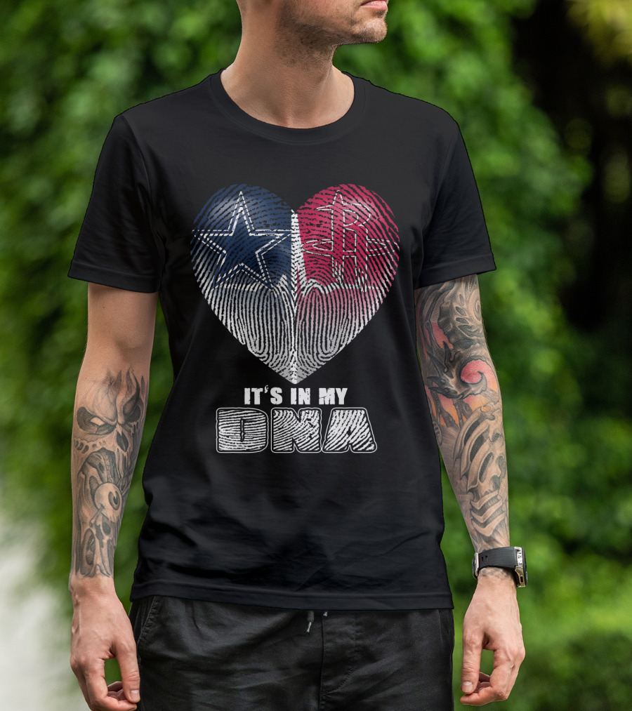 It's In My Dna Dallas Houston Heart Fingerprint T-Shirt