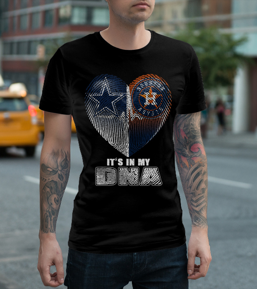 It's In My Dna Dallas Cowboys Houston Astros Heart Fingerprint T-Shirt