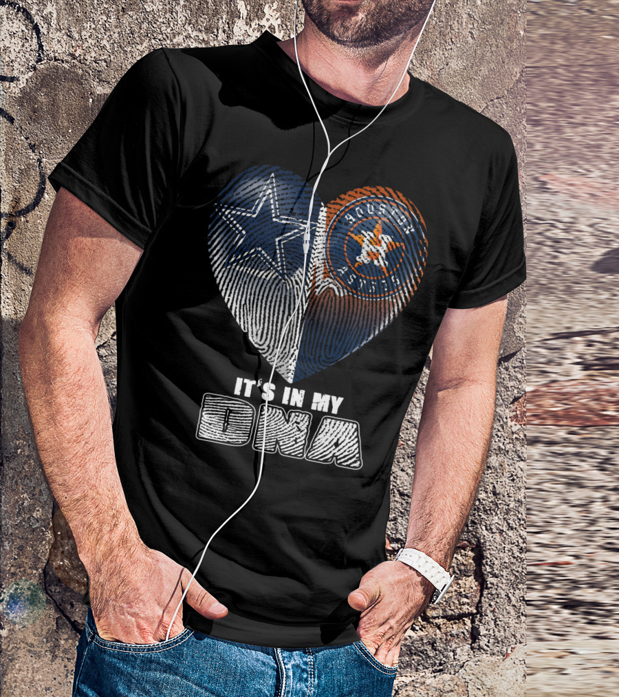 It's In My Dna Dallas Cowboys Houston Astros Heart Fingerprint T-Shirt