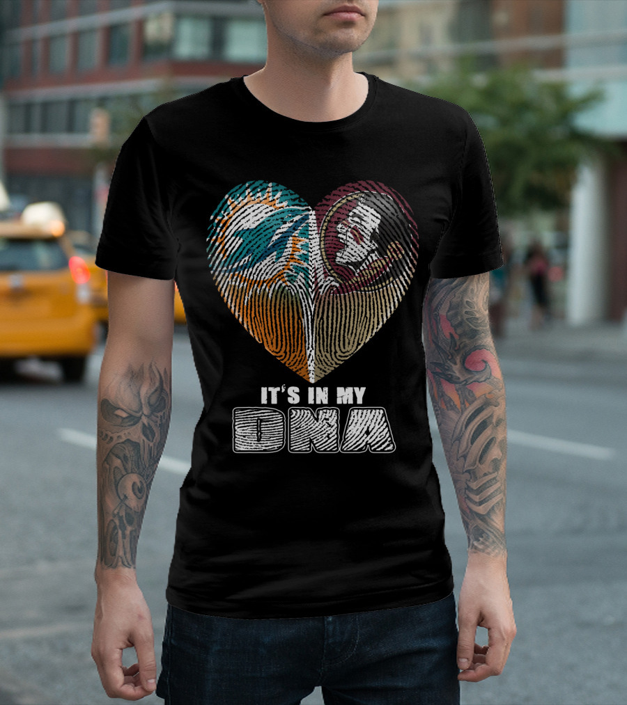 It's In My Dna Miami Dolphins Florida State Seminoles Heart Fingerprint T-Shirt
