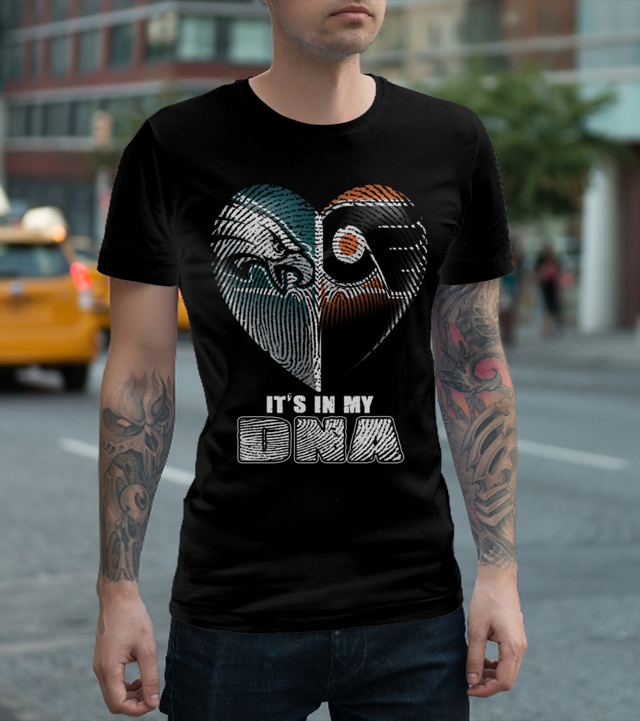 Eagles Flyers It's In My Dna Heart Fingerprint T-Shirt