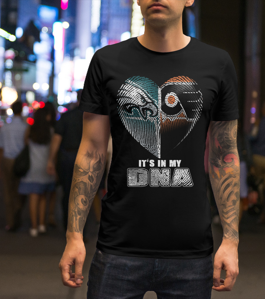 Eagles Flyers It's In My Dna Heart Fingerprint T-Shirt