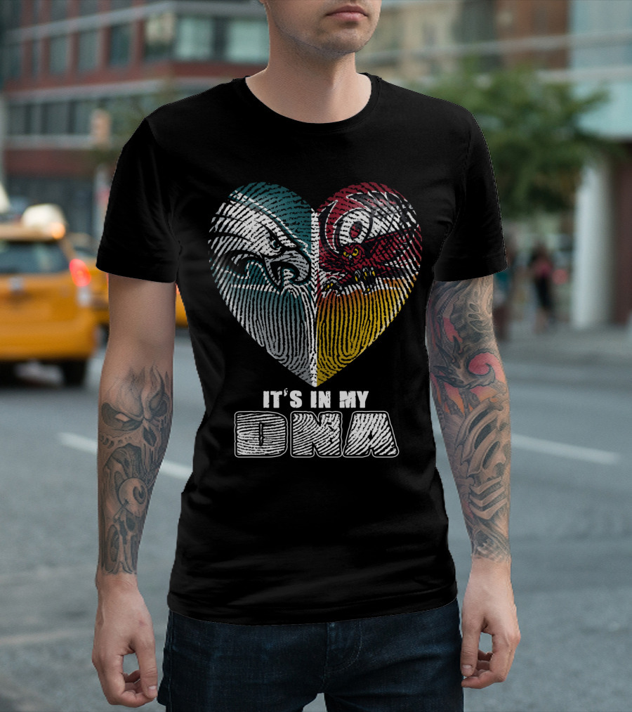 It's In My Dna Eagles Hurricanes Heart Fingerprint T-Shirt