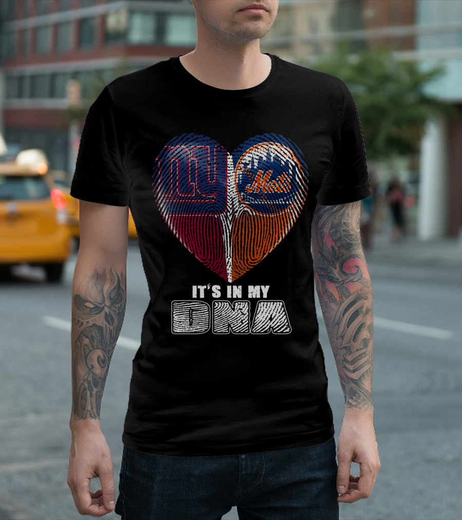 It's In My Dna Ny Giants Mets Fingerprint Heart T-Shirt