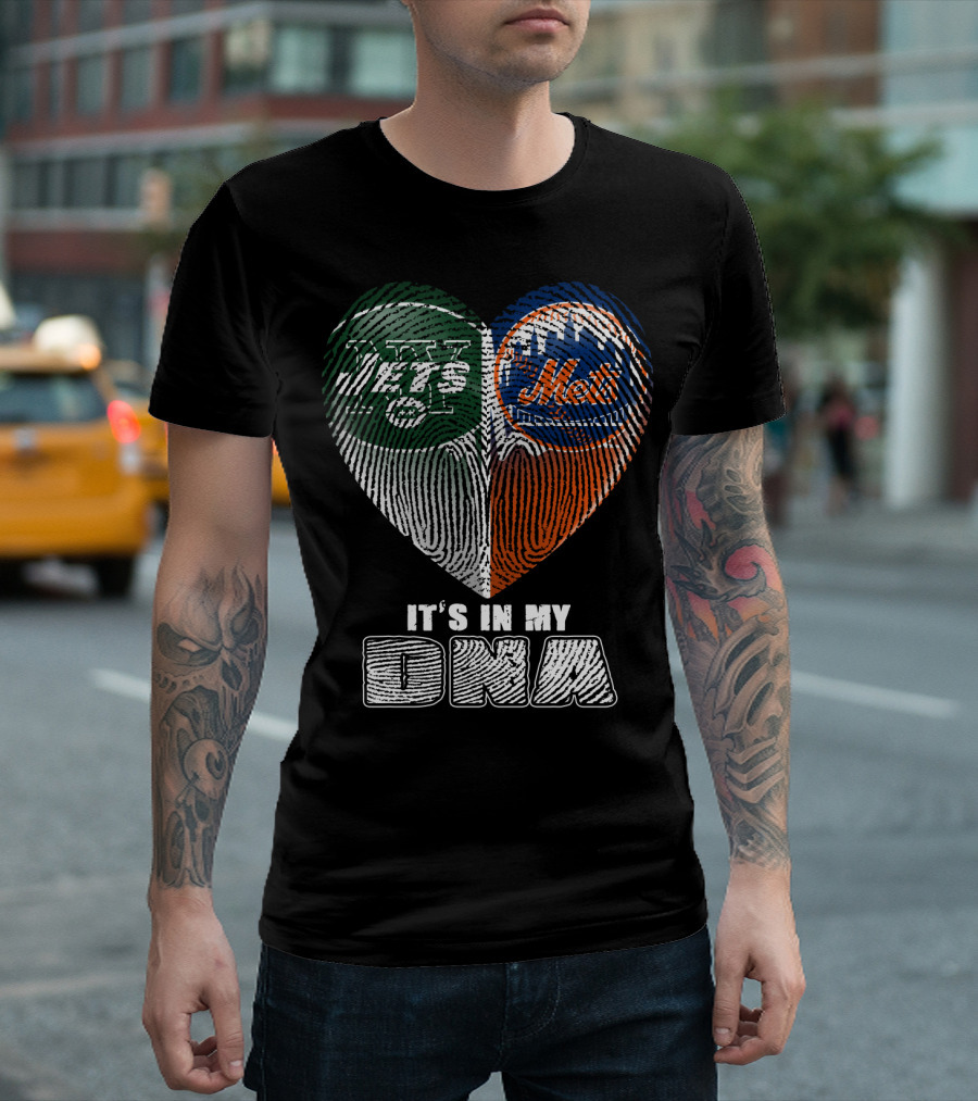 Jets Mets It's In My Dna Fingerprint Heart T-Shirt