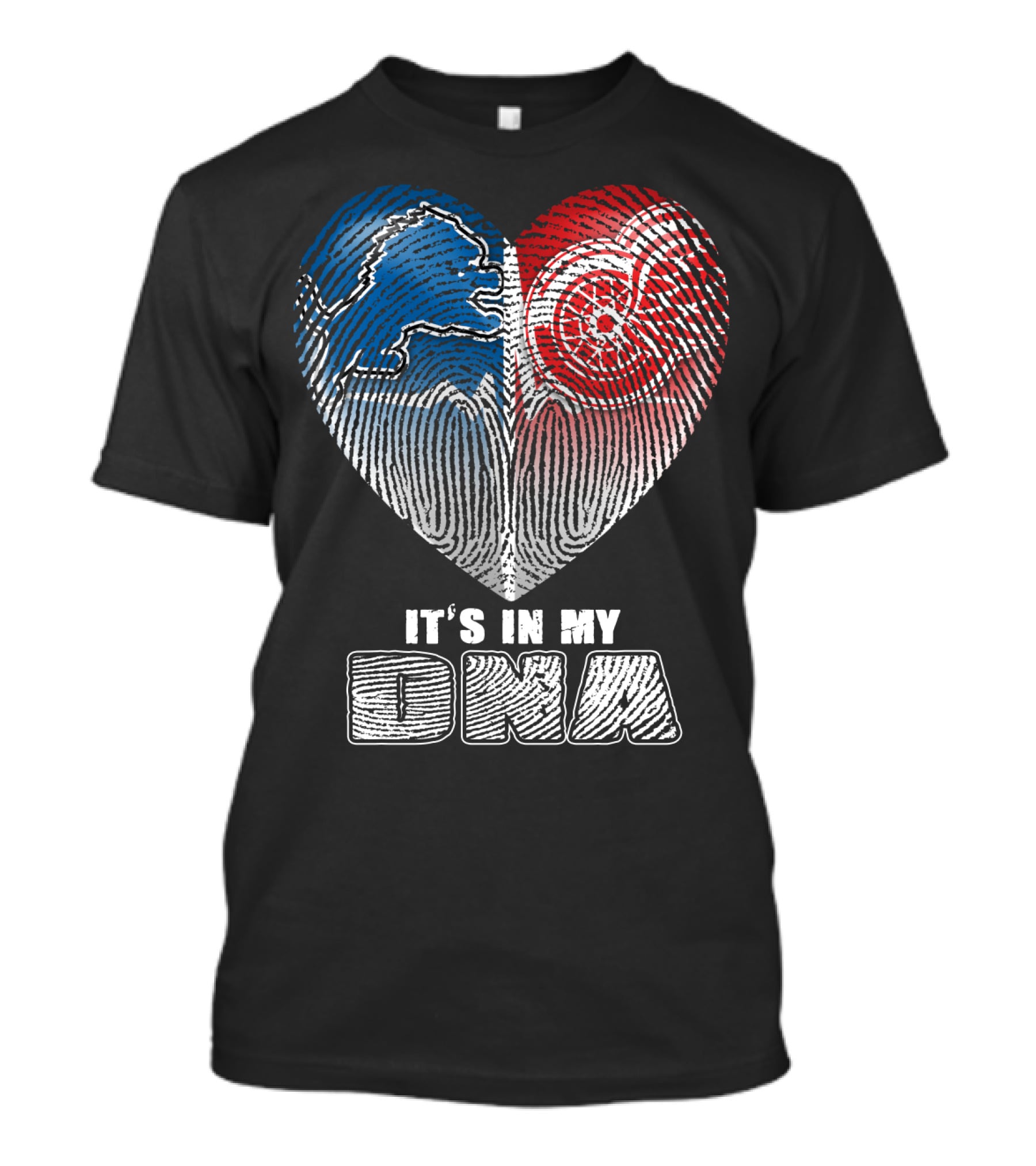 It's In My Dna Detroit Lions Red Wings Fingerprint Heart T-Shirt