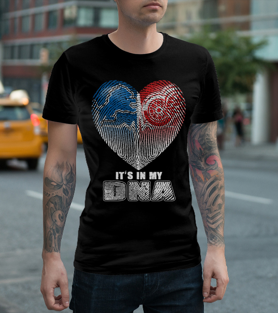It's In My Dna Detroit Lions Red Wings Fingerprint Heart T-Shirt