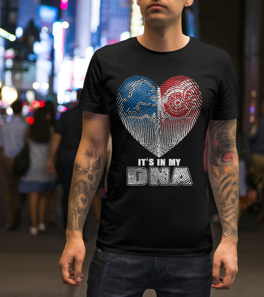 It's In My Dna Detroit Lions Red Wings Fingerprint Heart T-Shirt