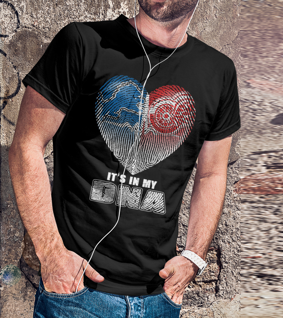 It's In My Dna Detroit Lions Red Wings Fingerprint Heart T-Shirt