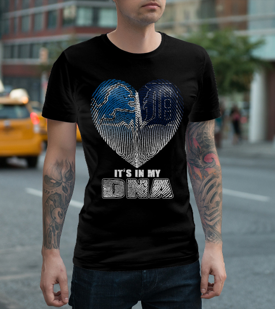 It's In My Dna Detroit Lions Tigers Heart Fingerprint T-Shirt