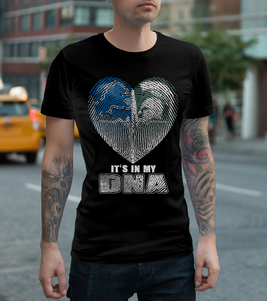 It's In My Dna Detroit Lions Michigan State Fingerprint Heart T-Shirt