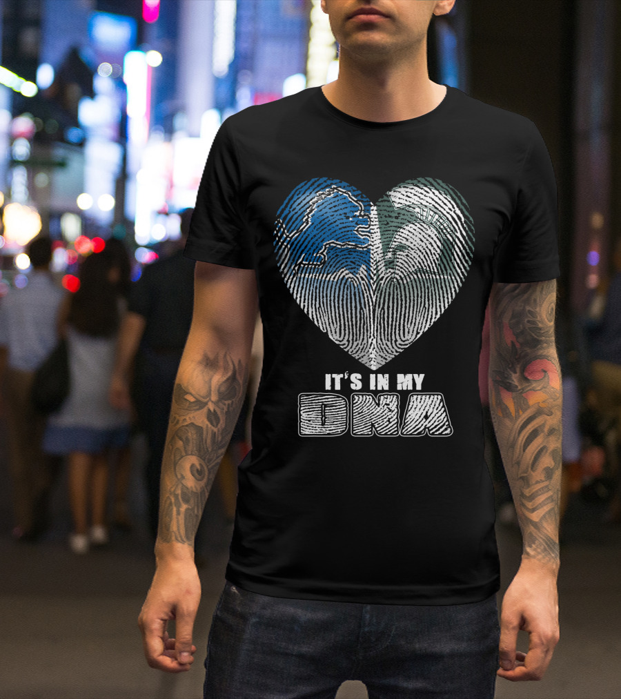 It's In My Dna Detroit Lions Michigan State Fingerprint Heart T-Shirt