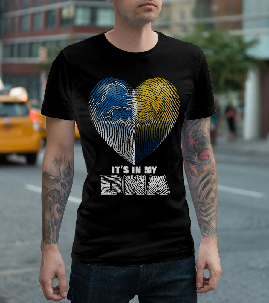 It's In My Dna Detroit Lions Michigan Wolverines Heart Fingerprint T-Shirt
