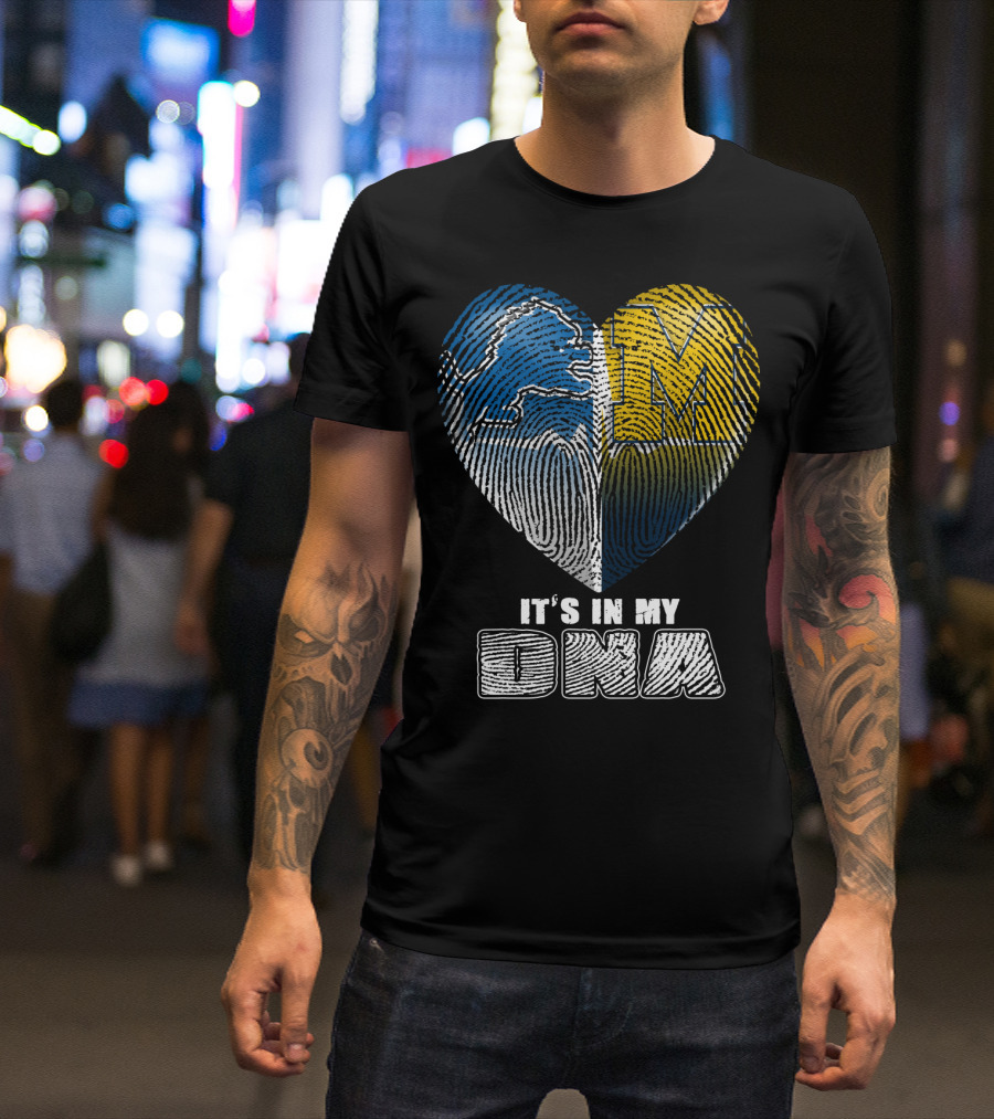 It's In My Dna Detroit Lions Michigan Wolverines Heart Fingerprint T-Shirt