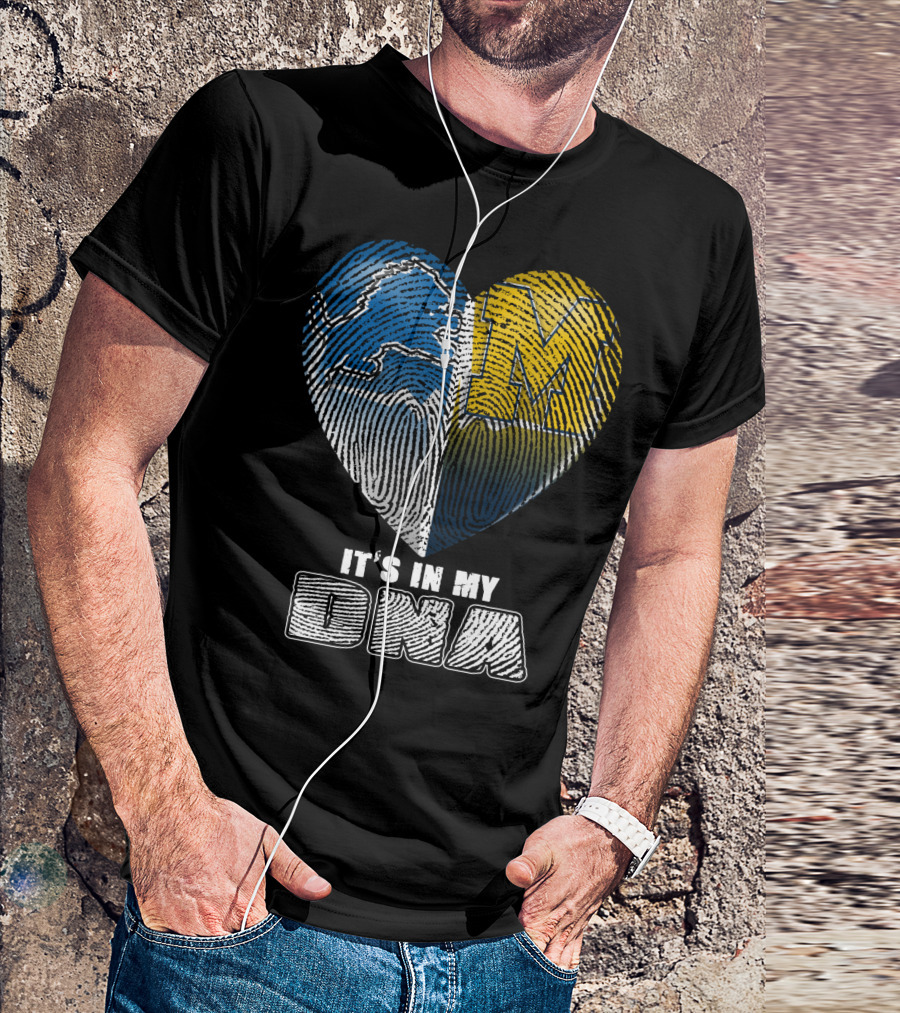 It's In My Dna Detroit Lions Michigan Wolverines Heart Fingerprint T-Shirt