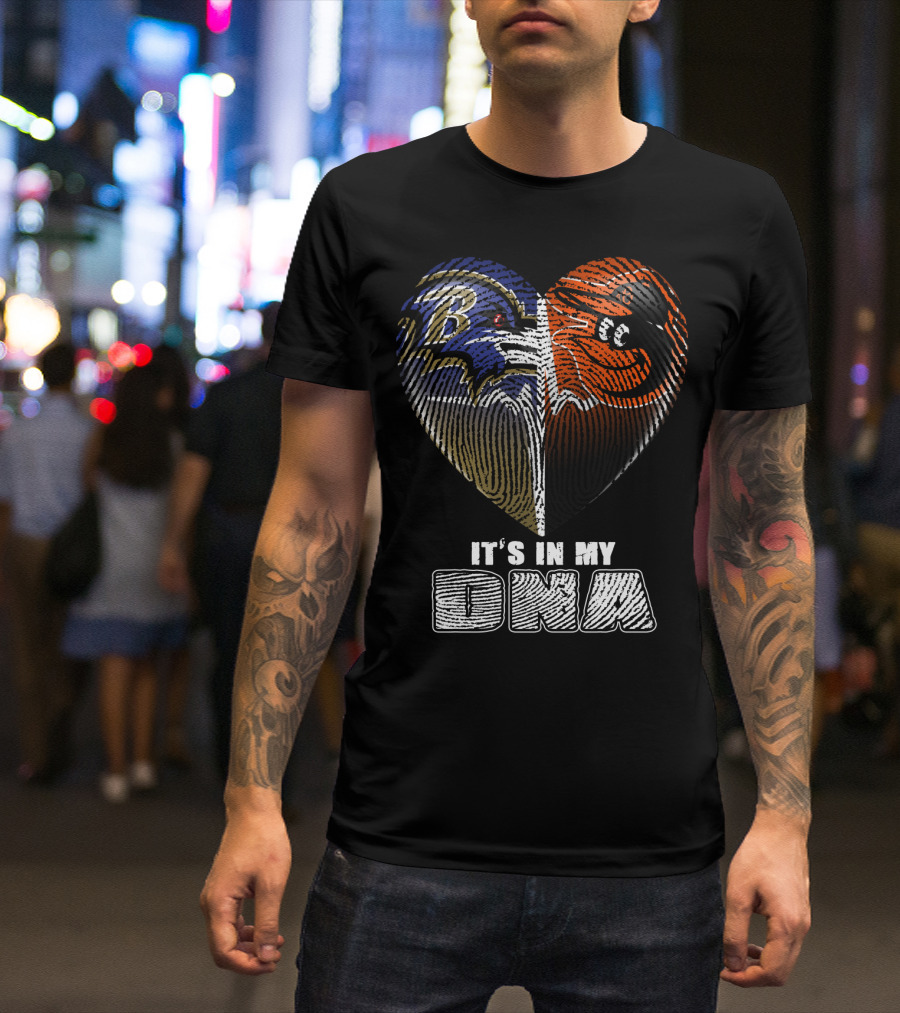 It's In My Dna Ravens Orioles Heart Fingerprint T-Shirt