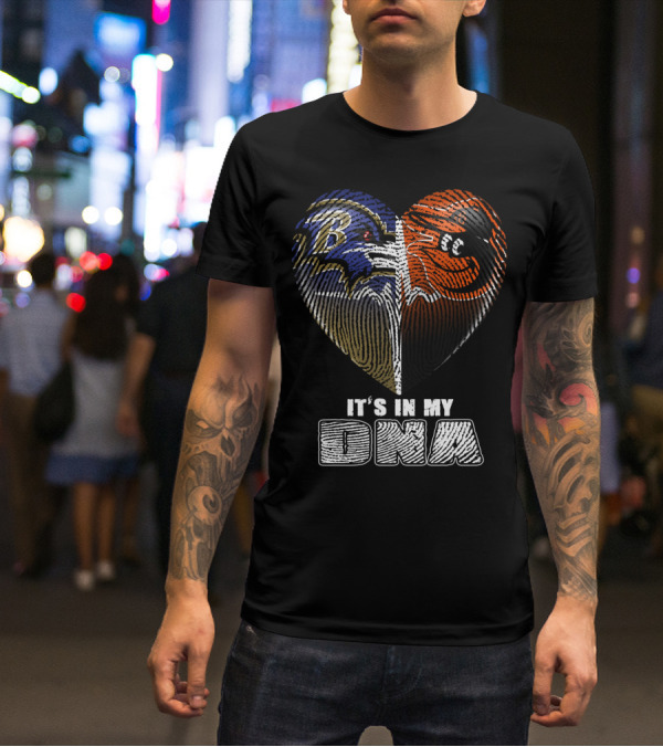 It's In My Dna Ravens Orioles Heart Fingerprint T-Shirt