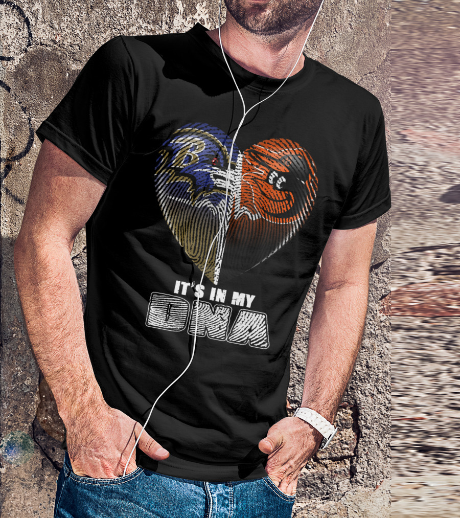 It's In My Dna Ravens Orioles Heart Fingerprint T-Shirt