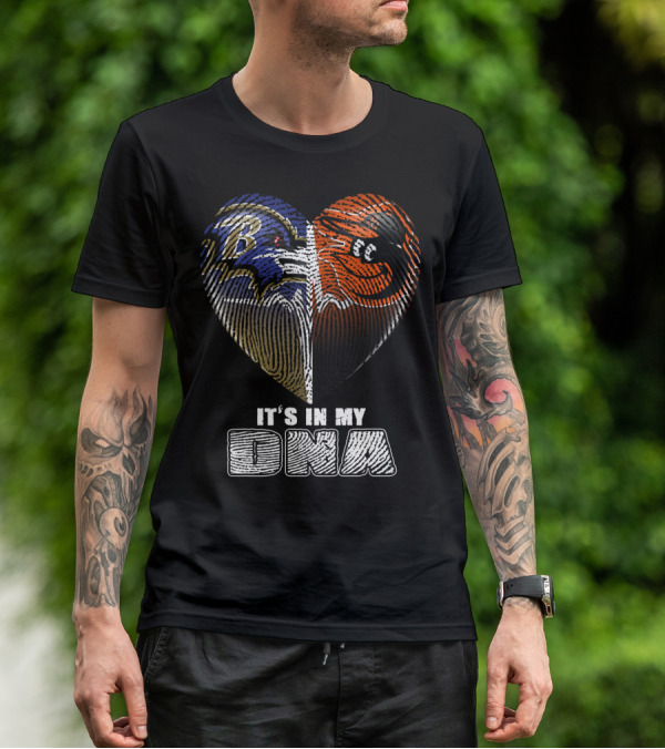 It's In My Dna Ravens Orioles Heart Fingerprint T-Shirt