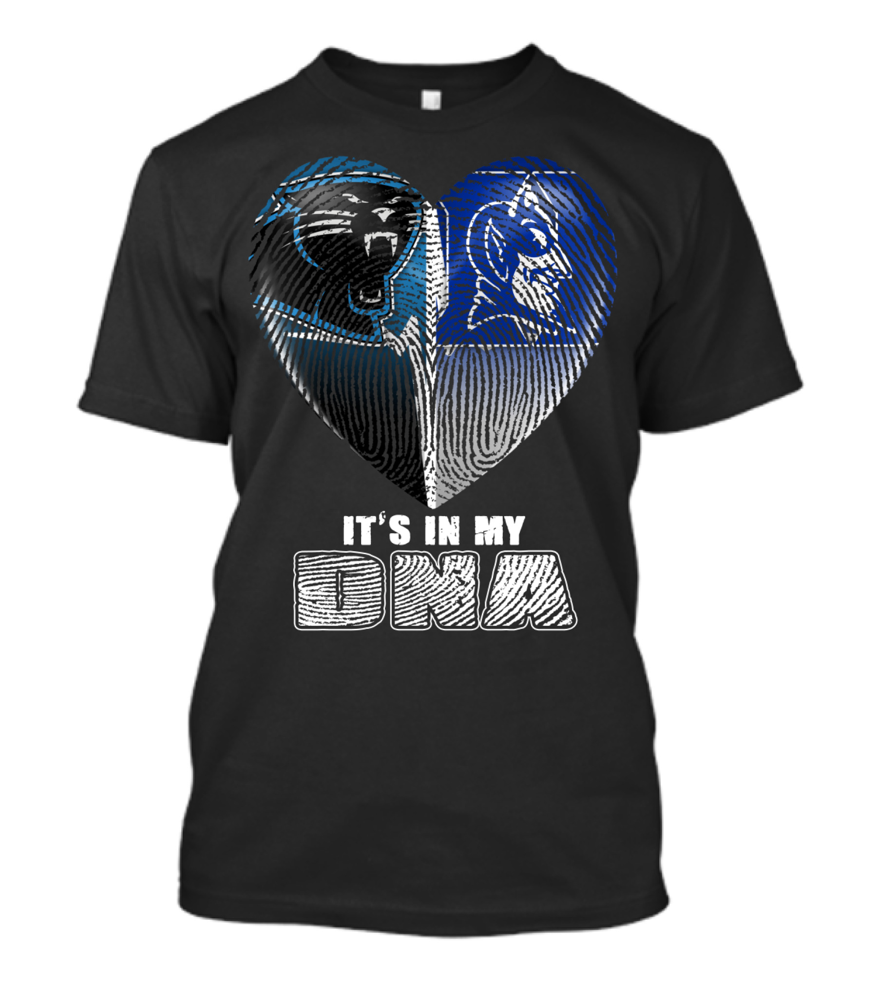 It's In My Dna Carolina Panthers And Duke Blue Devils Fingerprint Heart T-Shirt