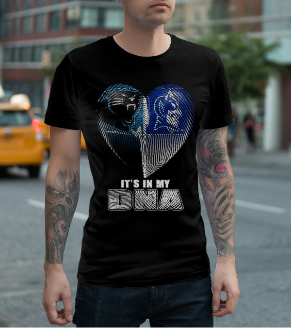 It's In My Dna Carolina Panthers And Duke Blue Devils Fingerprint Heart T-Shirt